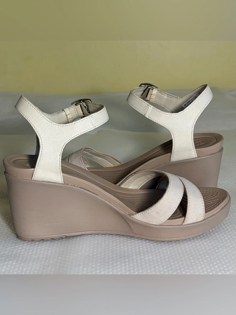 CROCS‎ Women's Light Taupe Ankle-Strap Wedge Sandals